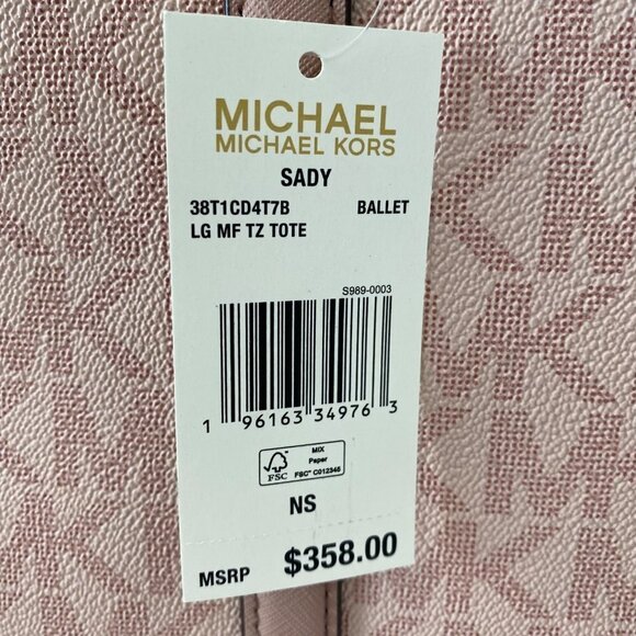 Michael Kors Sady 38T1CD4T7B Ballet Pink Purse Tote Bag & Jet Set Zip Wristlet - Picture 9 of 15